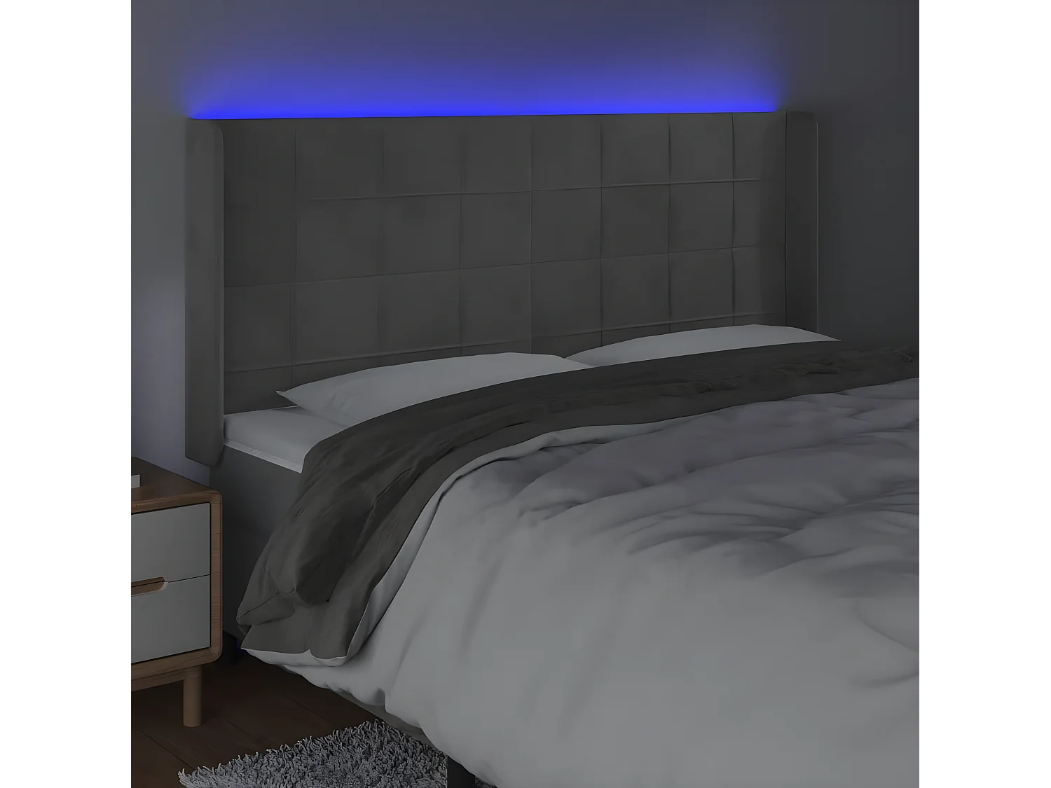 Tête de lit à LED Gris clair 203x16x118-128 Velours