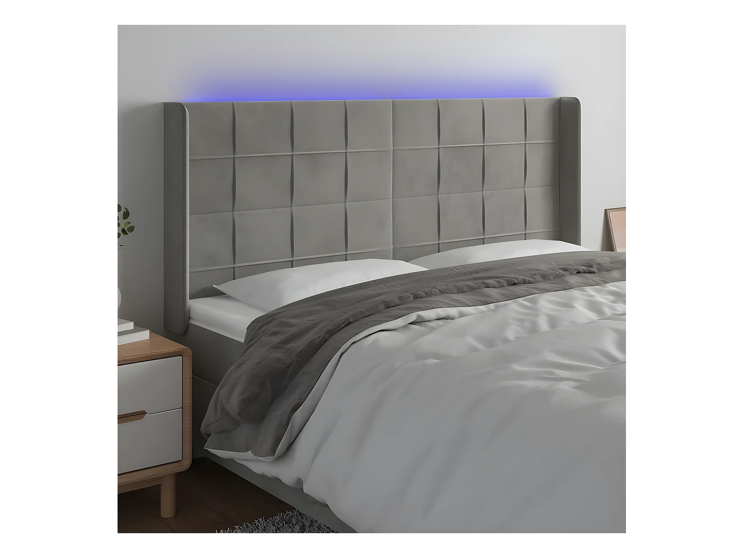 Tête de lit à LED Gris clair 203x16x118-128 Velours