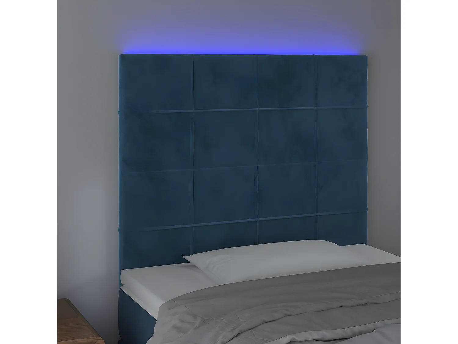 Tête de lit à LED Bleu foncé 100x5x118-128 Velours