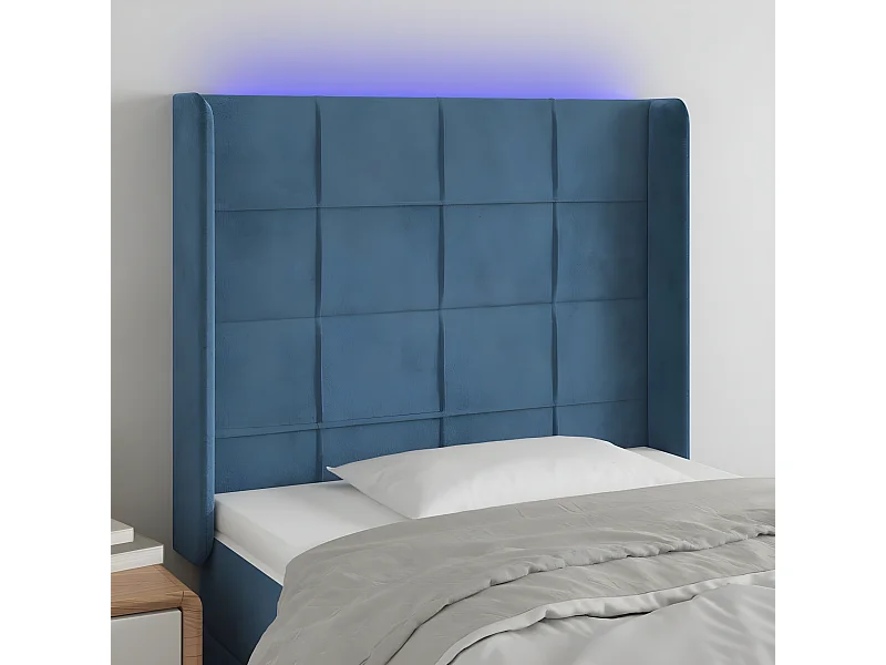 Tête de lit à LED Bleu foncé 103x16x118-128 Velours