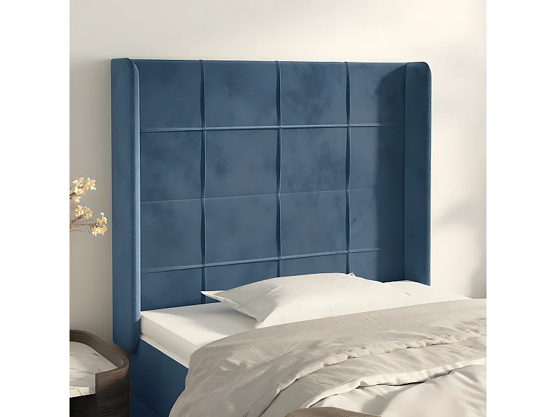 Tête de lit avec oreilles Bleu foncé 103x16x118-128 Velours