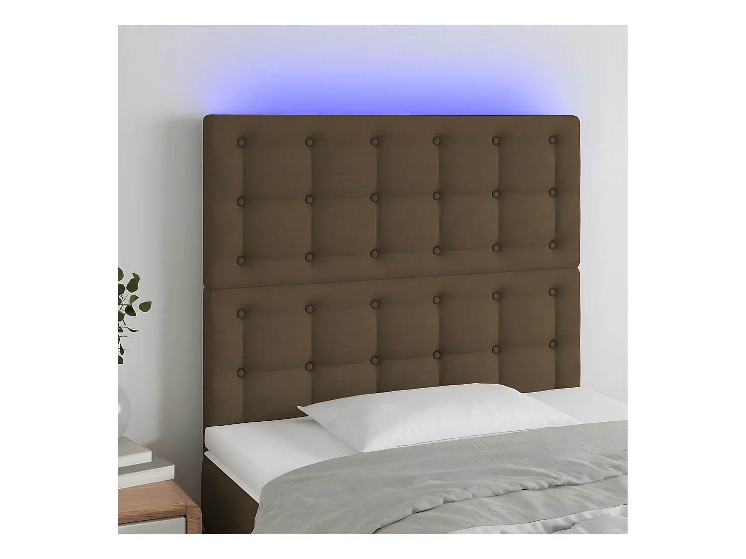 Tête de lit à LED Marron foncé 90x5x118-128 Tissu