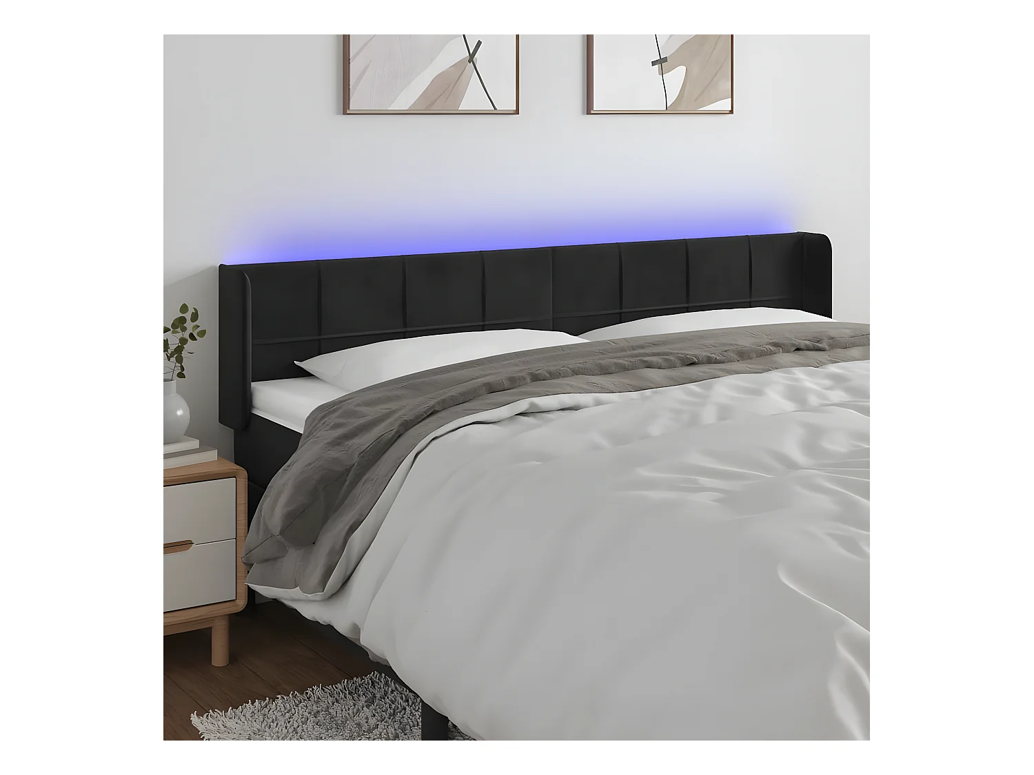 Tête de lit à LED Noir 203x16x78-88 Velours