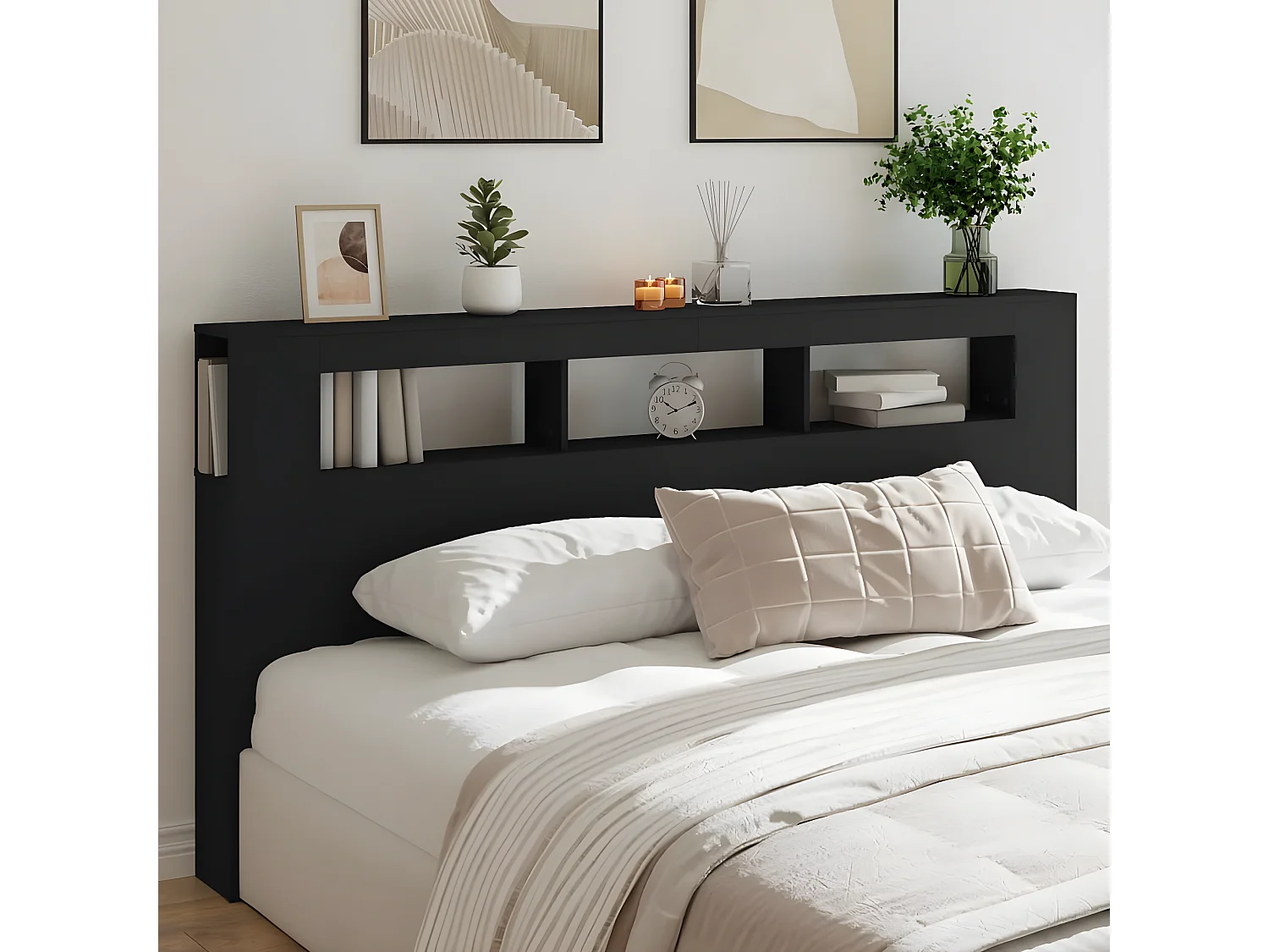 Tête de lit à LED noir 200x18,5x103,5 bois d'ingénierie