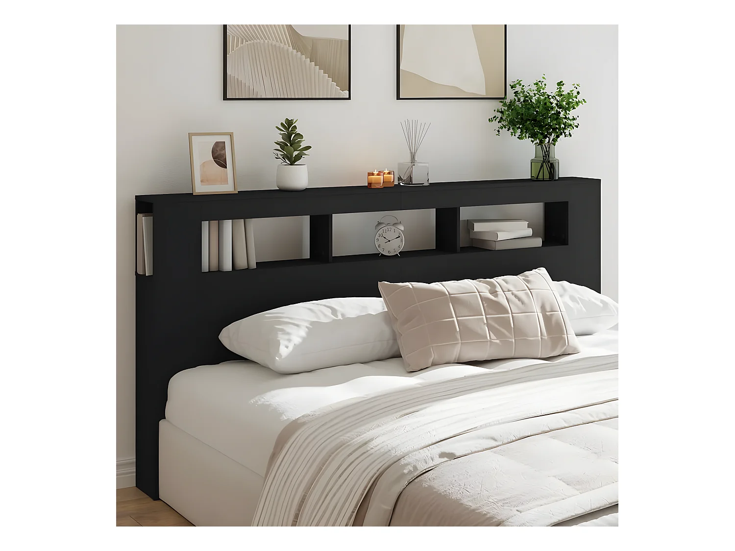 Tête de lit à LED noir 200x18,5x103,5 bois d'ingénierie