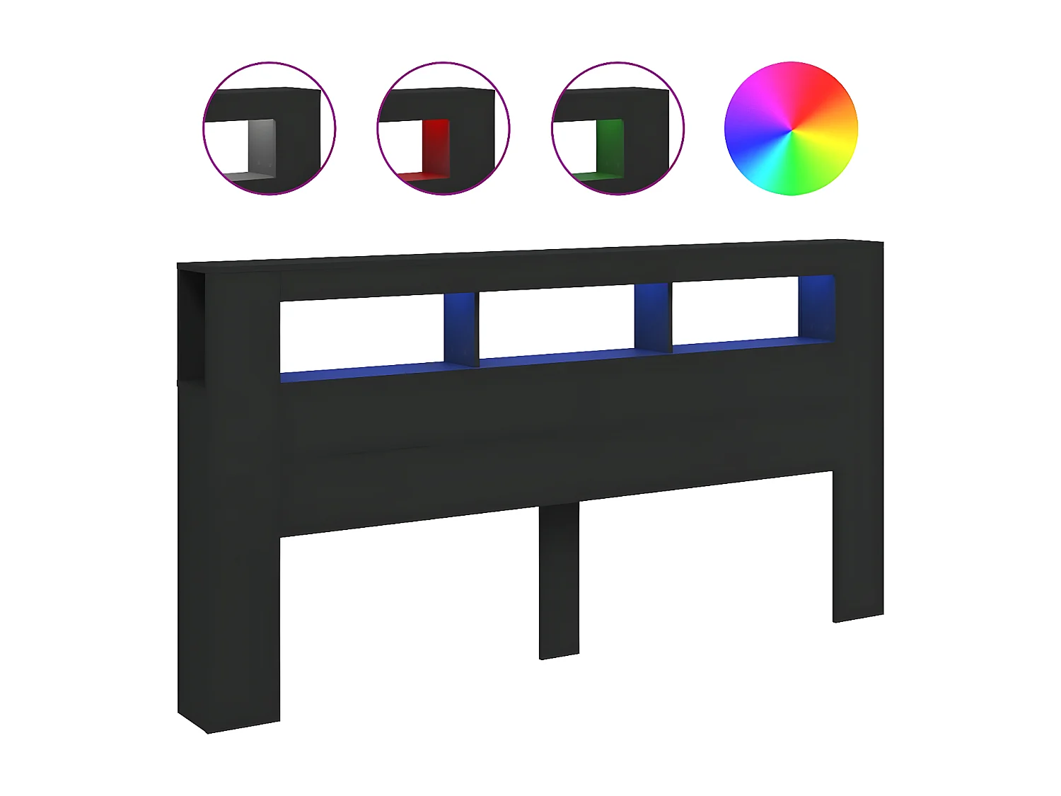 Tête de lit à LED noir 200x18,5x103,5 bois d'ingénierie