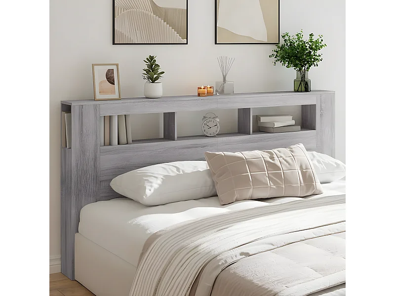 Tête de lit à LED sonoma gris 200x18,5x103,5 bois ingénierie