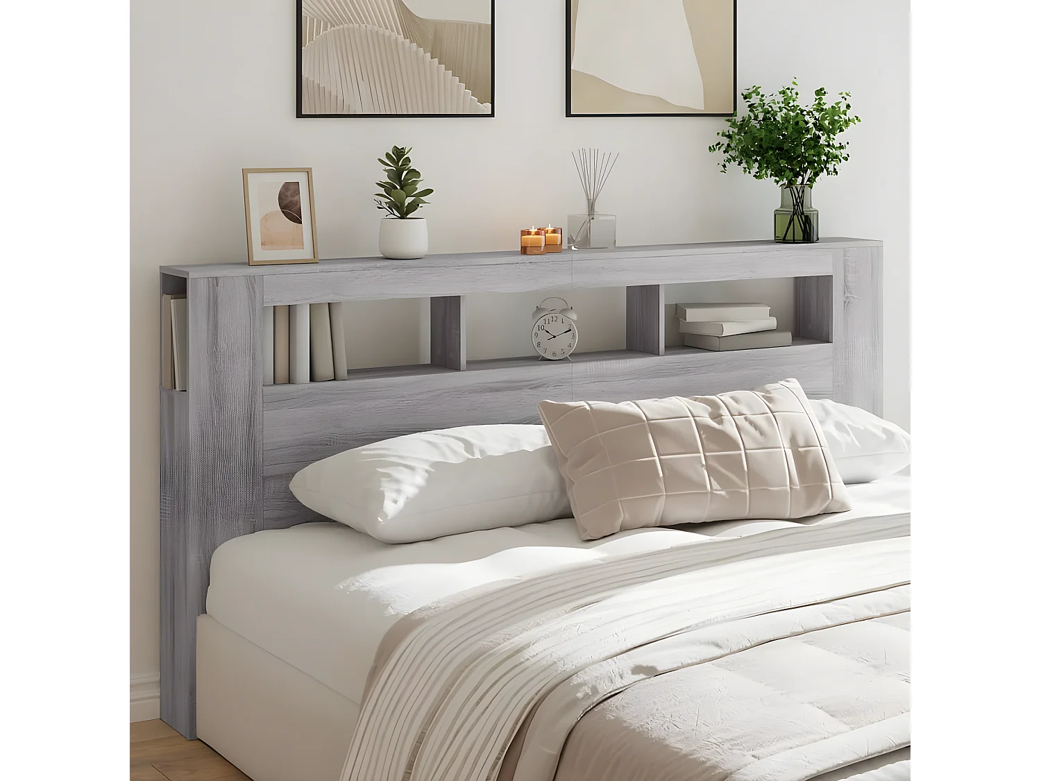 Tête de lit à LED sonoma gris 200x18,5x103,5 bois ingénierie