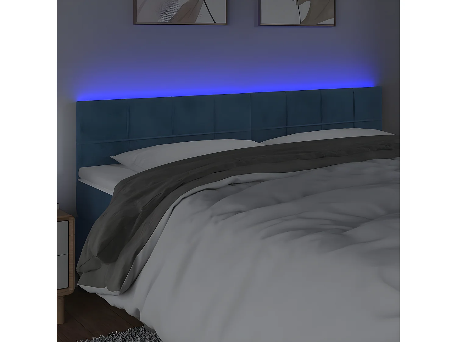 Tête de lit à LED Bleu foncé 200x5x78-88 Velours