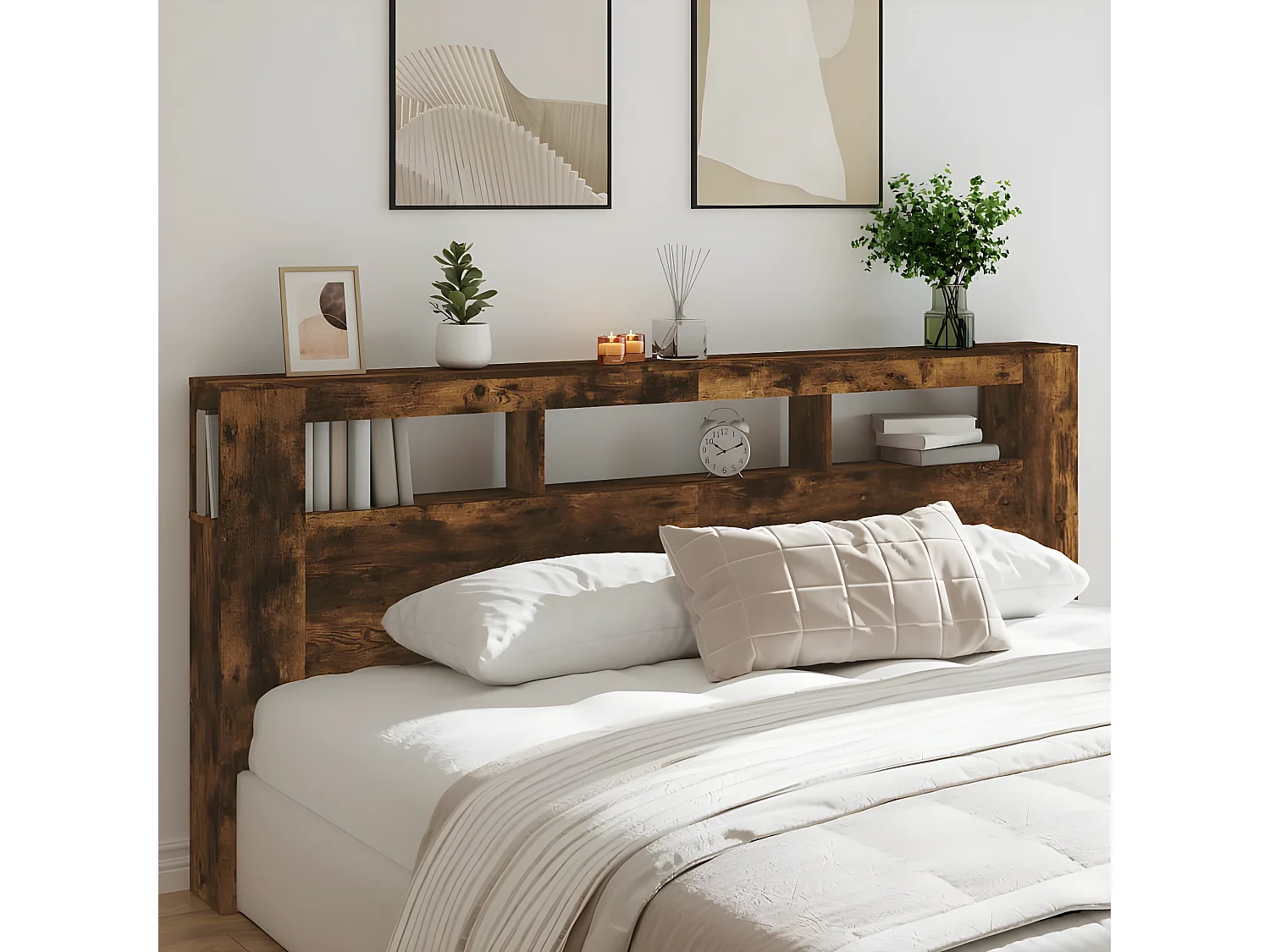 Tête de lit à LED chêne fumé 220x18,5x103,5 bois d'ingénierie