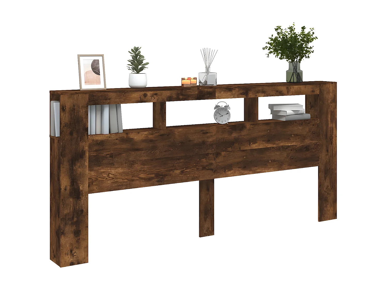 Tête de lit à LED chêne fumé 220x18,5x103,5 bois d'ingénierie