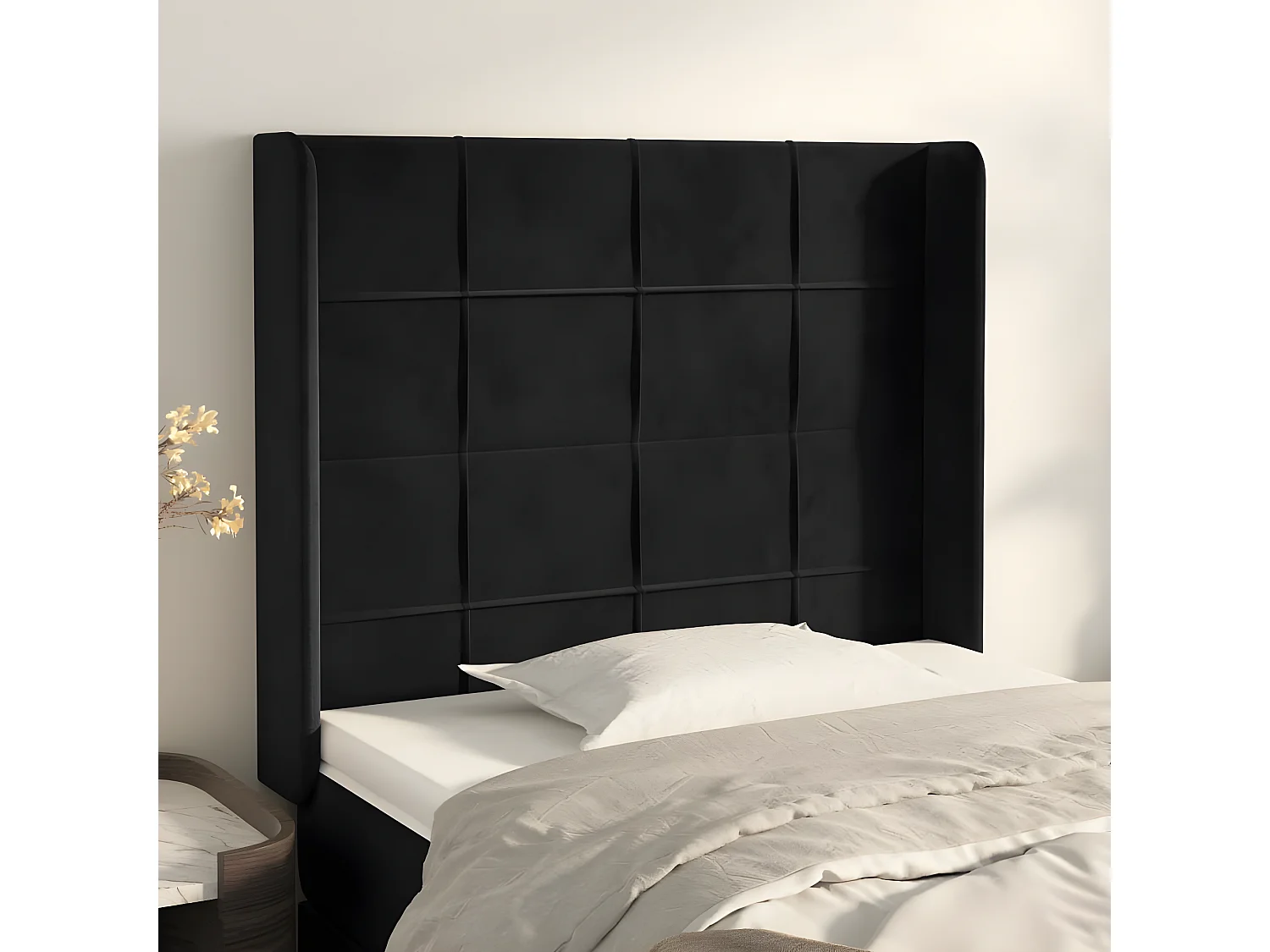 Tête de lit avec oreilles Noir 103x16x118-128 Velours