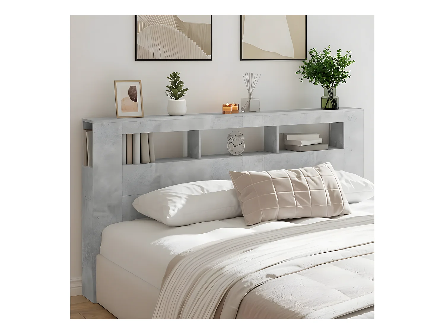 Tête de lit à LED gris béton 200x18,5x103,5 bois d'ingénierie