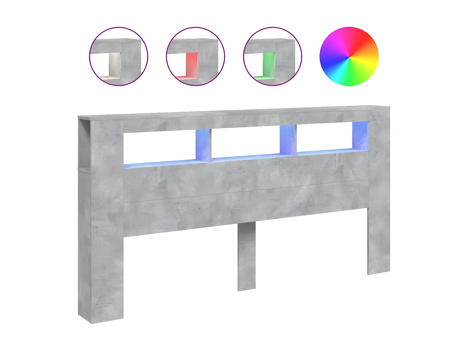 Tête de lit à LED gris béton 200x18,5x103,5 bois d'ingénierie