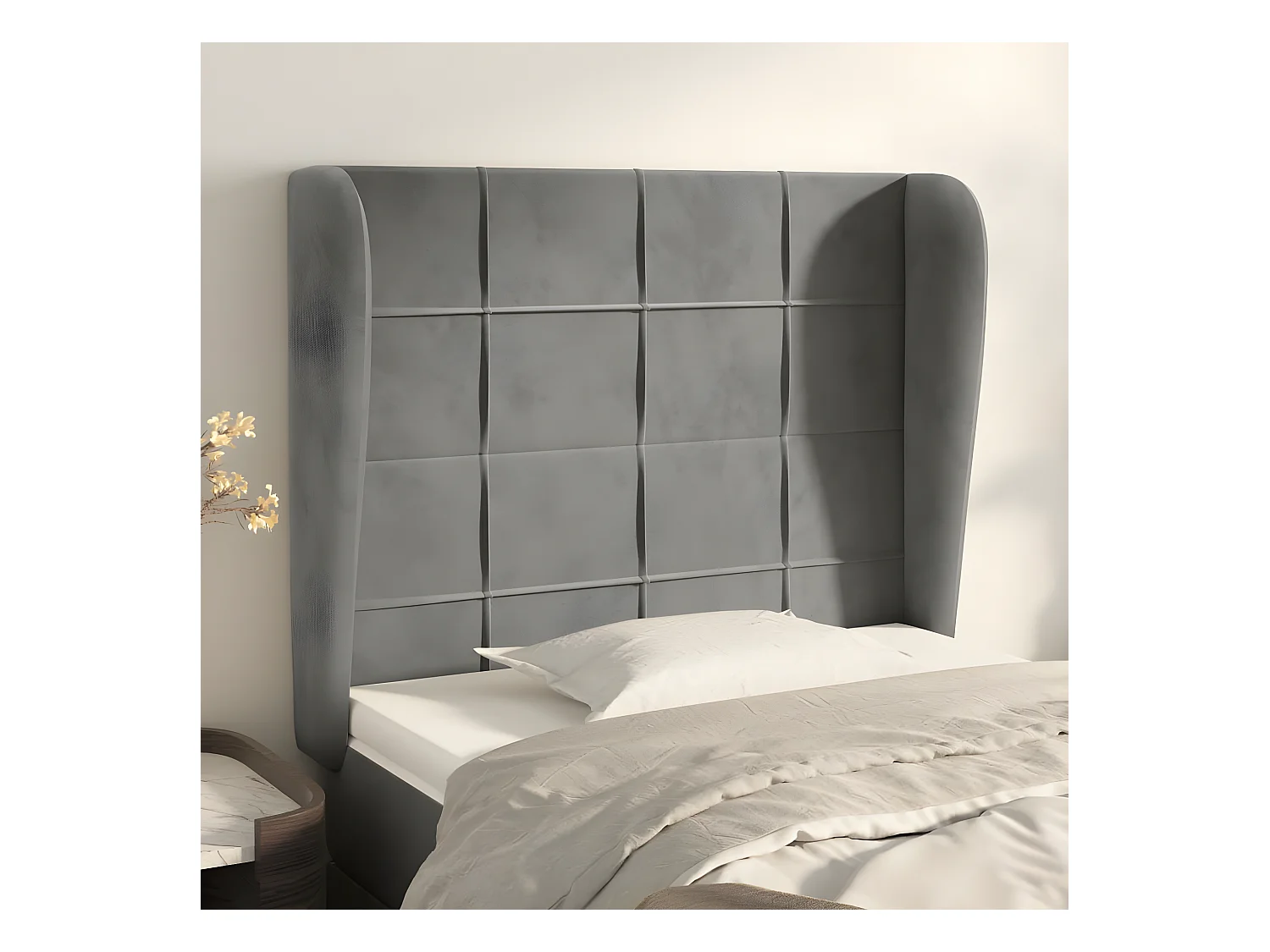 Tête de lit avec oreilles Gris clair 103x23x118-128 Velours