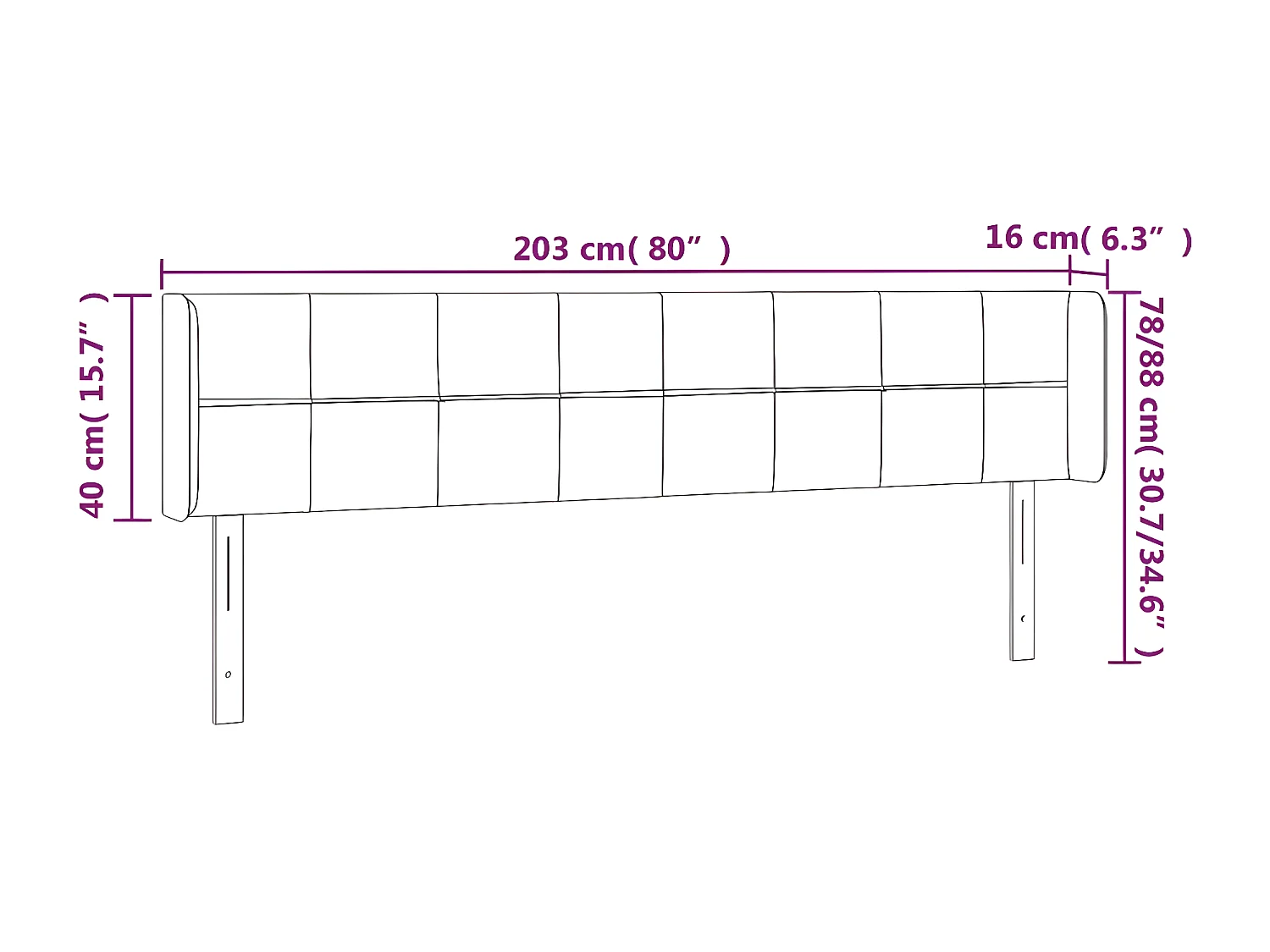 Tête de lit avec oreilles Gris clair 203x16x78-88 Velours