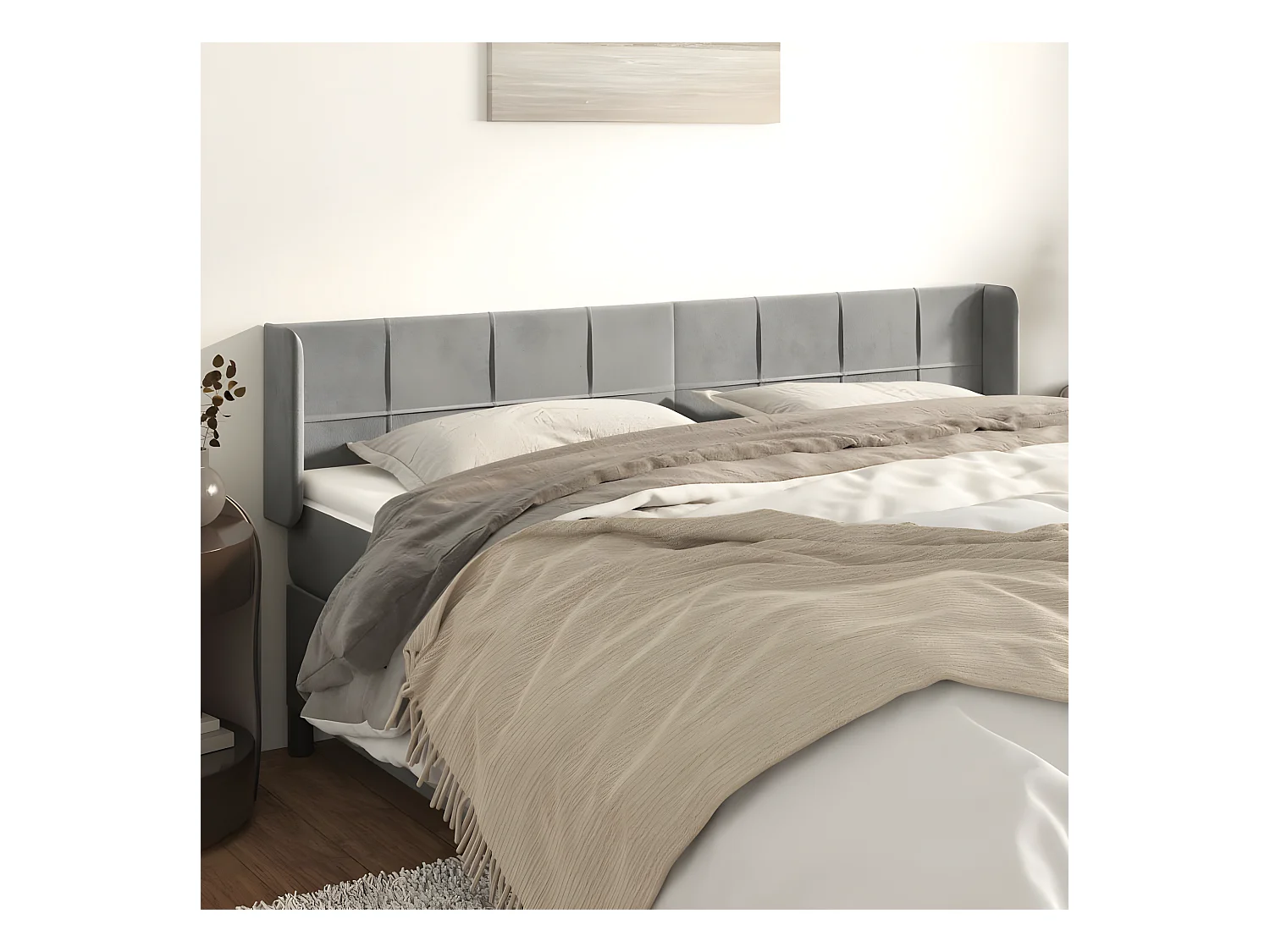 Tête de lit avec oreilles Gris clair 203x16x78-88 Velours