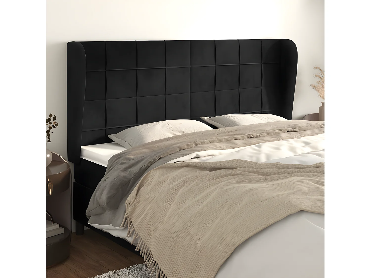 Tête de lit avec oreilles Noir 203x23x118-128 Velours