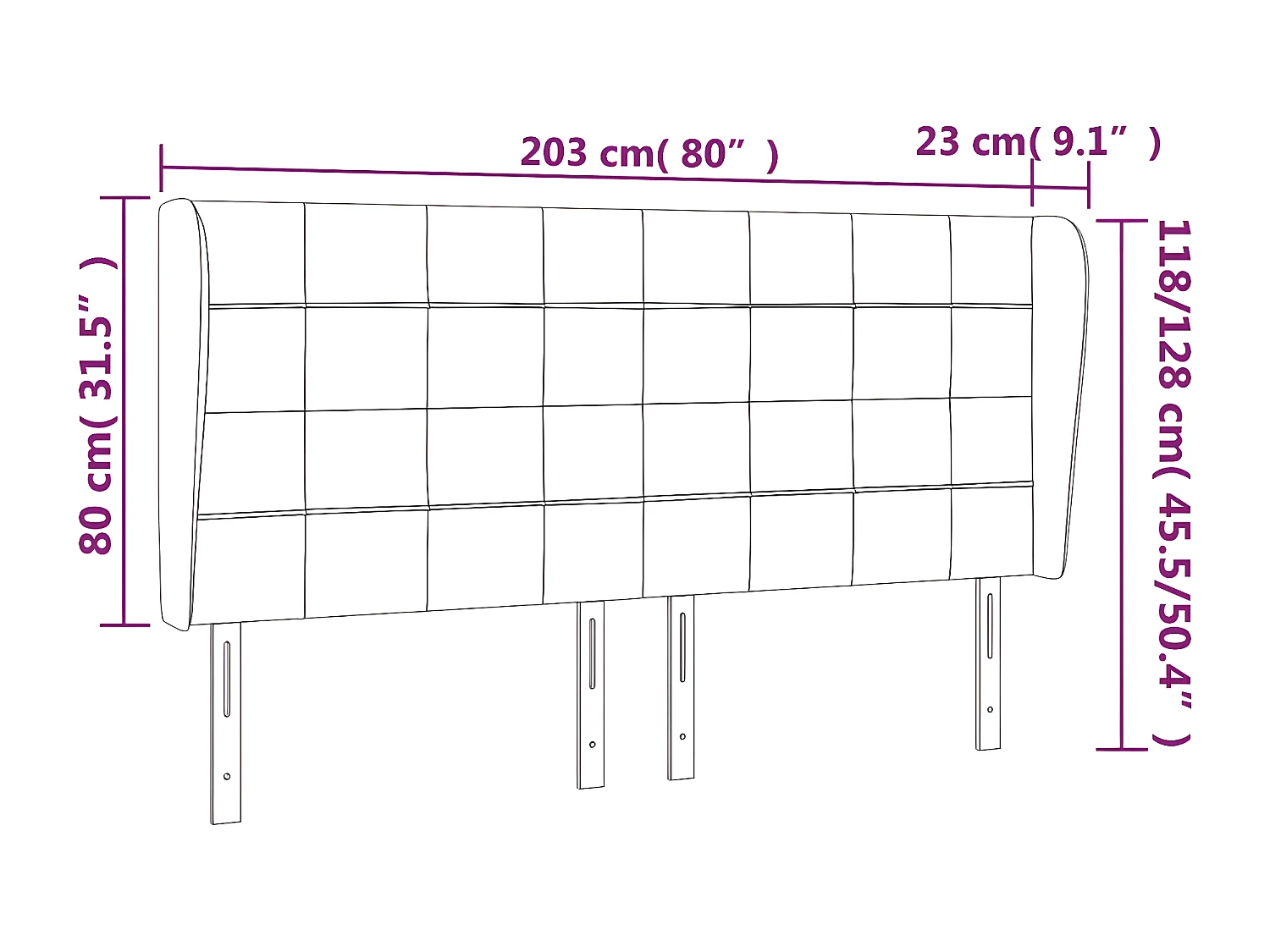 Tête de lit avec oreilles Noir 203x23x118-128 Velours