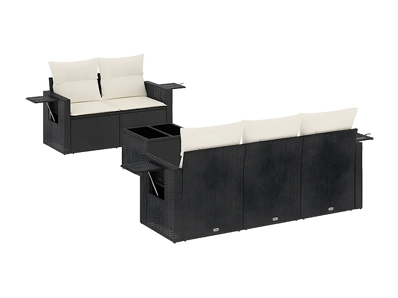 Salon de jardin 6 pcs avec coussins noir résine tressée