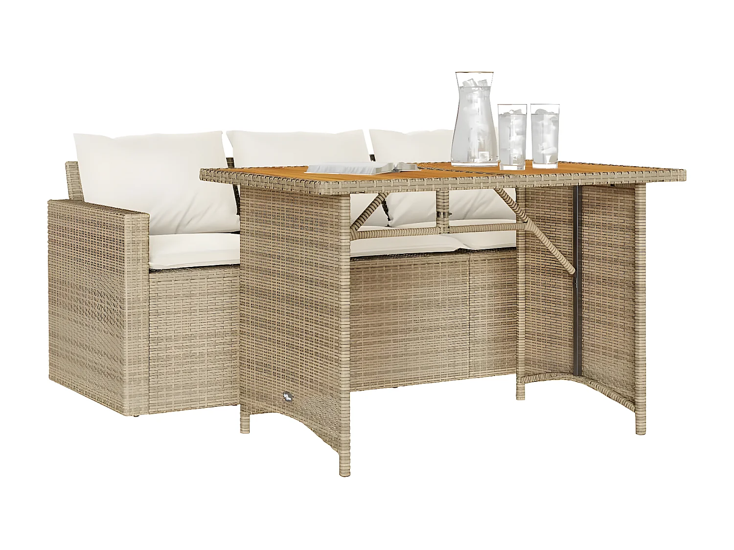 Ensemble à manger de jardin et coussins 2 pcs beige poly rotin