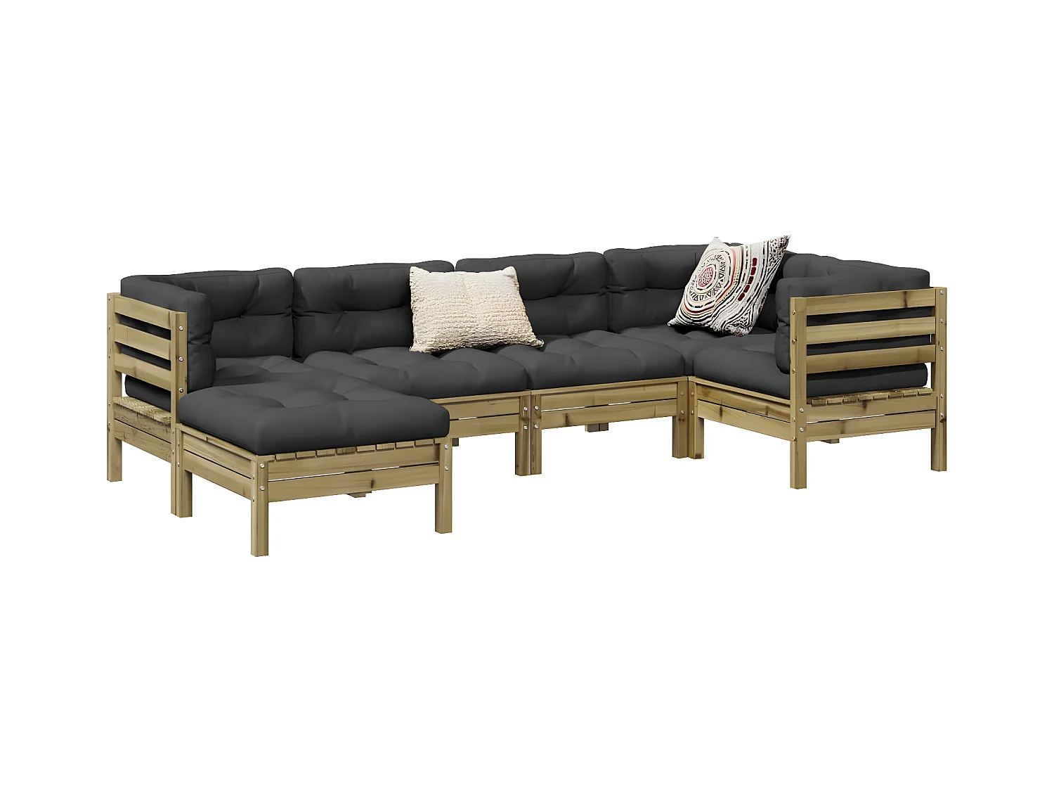Salon de jardin 6 pcs avec coussins bois de pin imprégné