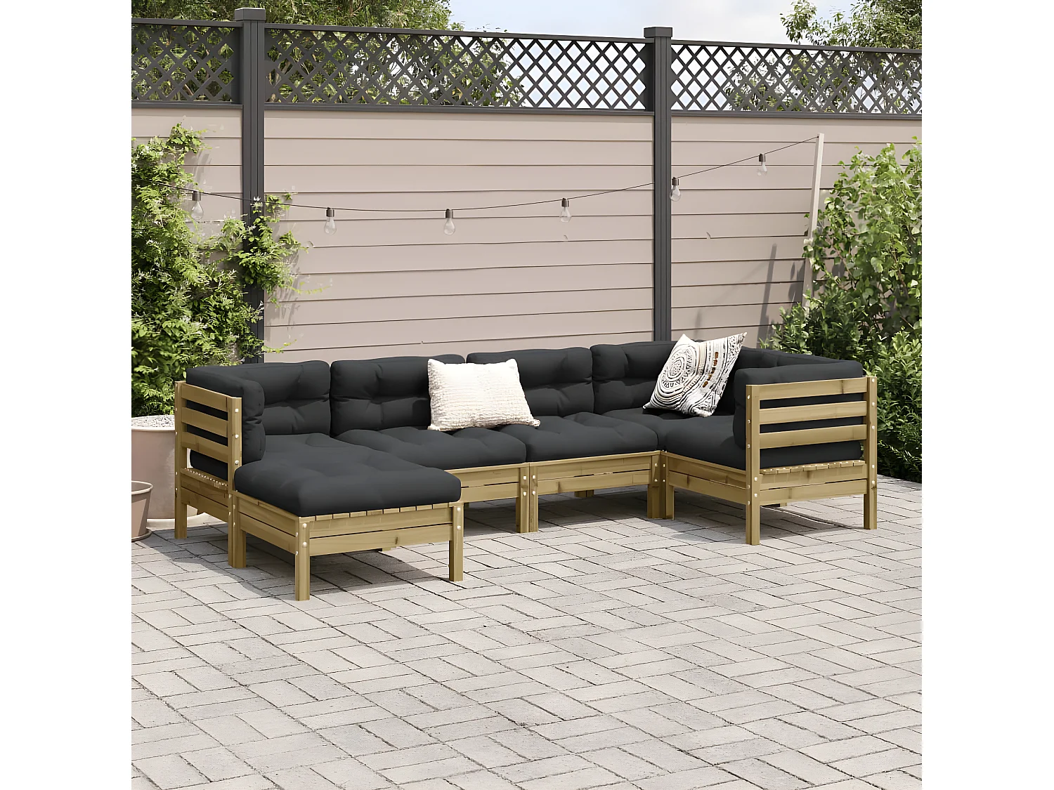 Salon de jardin 6 pcs avec coussins bois de pin imprégné