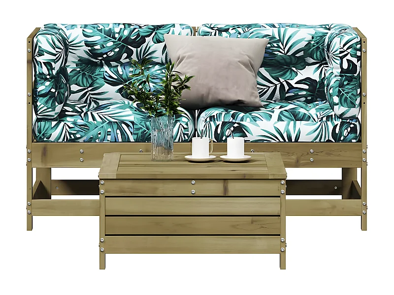 Salon de jardin 3 pcs avec coussins bois de pin imprégné