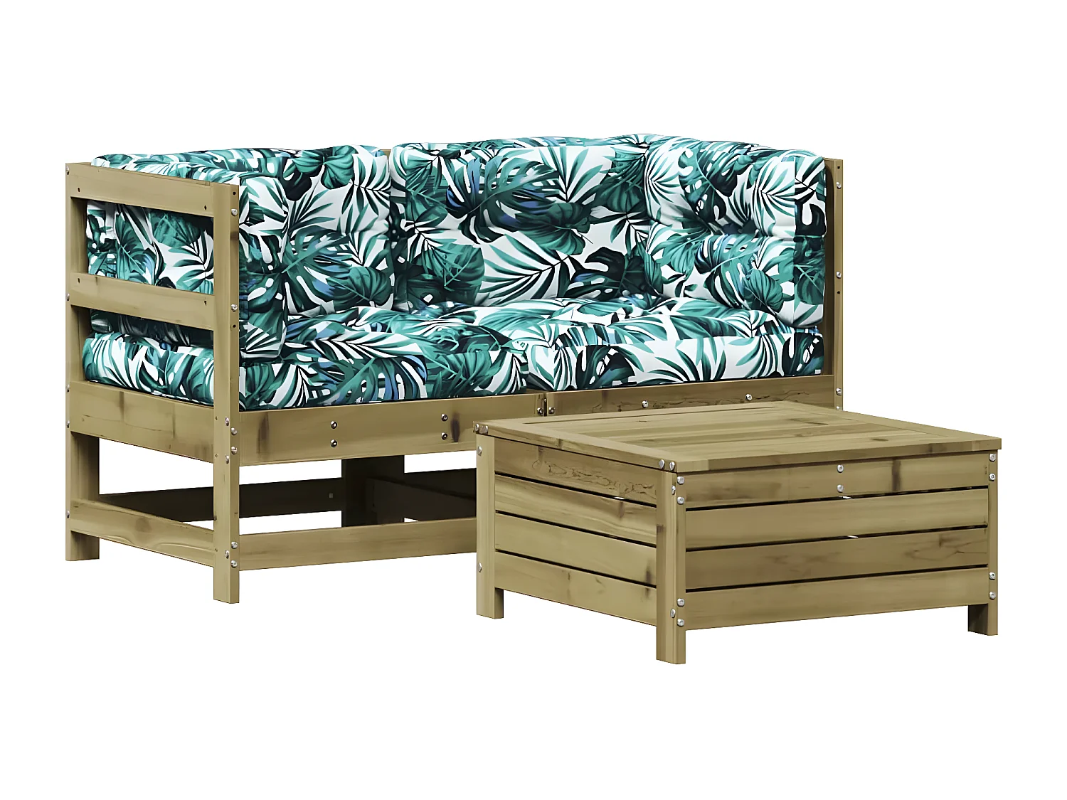 Salon de jardin 3 pcs avec coussins bois de pin imprégné