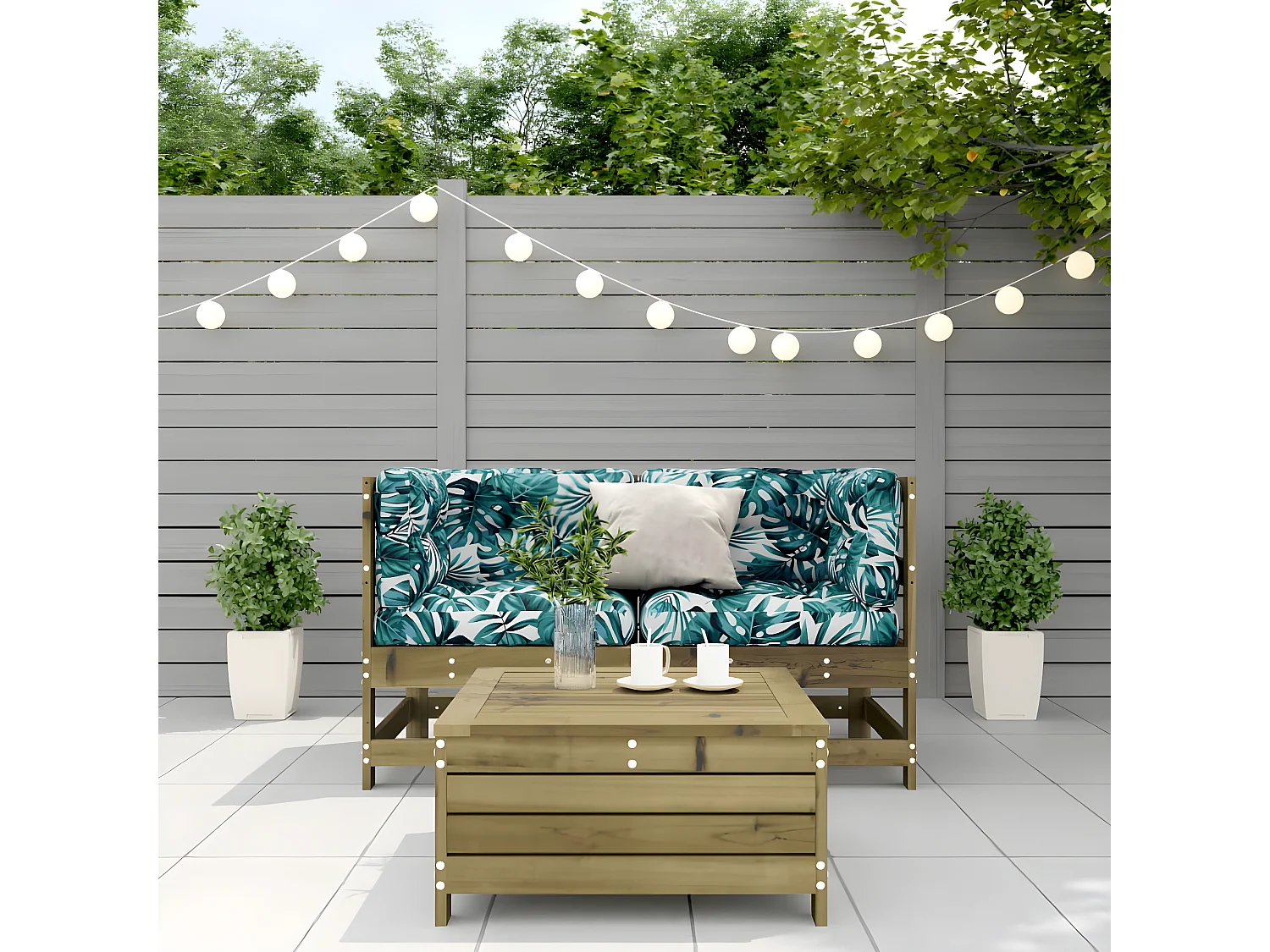 Salon de jardin 3 pcs avec coussins bois de pin imprégné