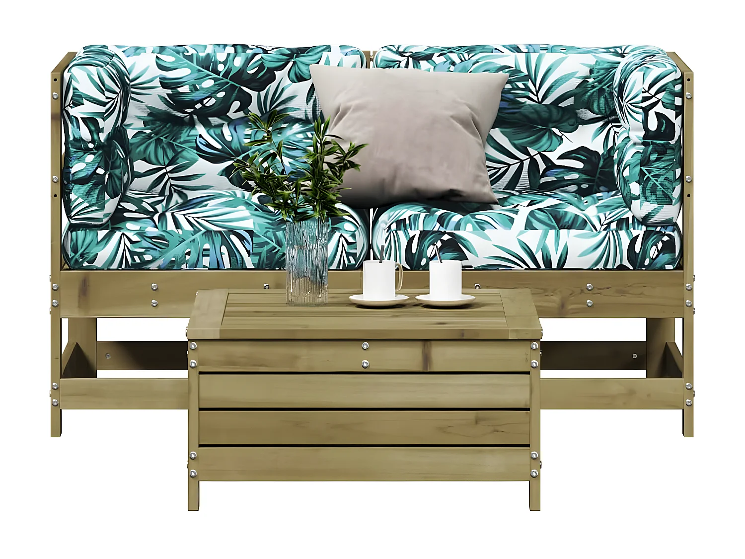 Salon de jardin 3 pcs avec coussins bois de pin imprégné