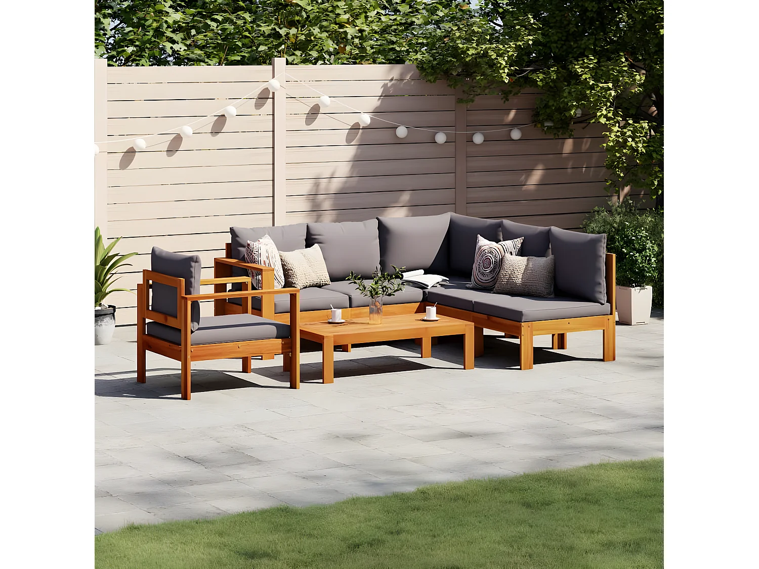 Salon de jardin avec coussins 5 pcs Bois d'acacia solide