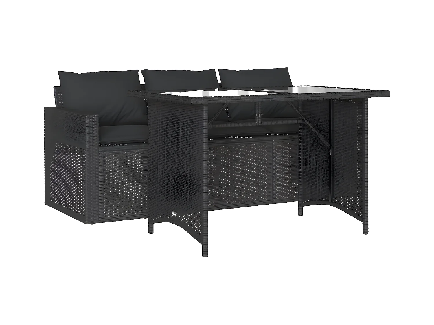 Ensemble à manger de jardin coussins 2pcs noir résine tressée
