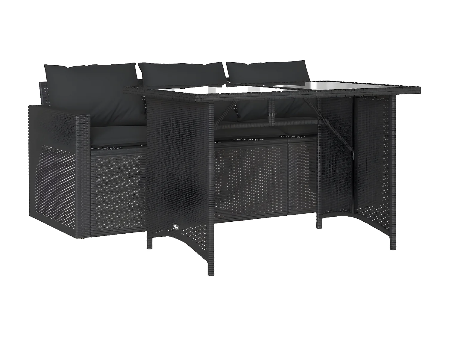 Ensemble à manger de jardin coussins 2pcs noir résine tressée