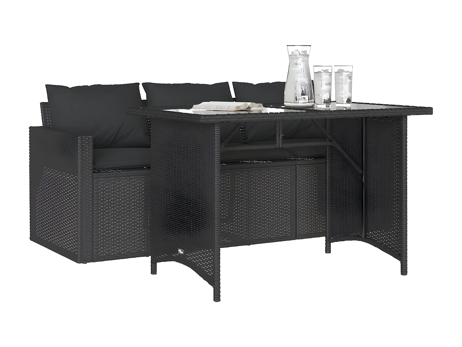 Ensemble à manger de jardin coussins 2pcs noir résine tressée