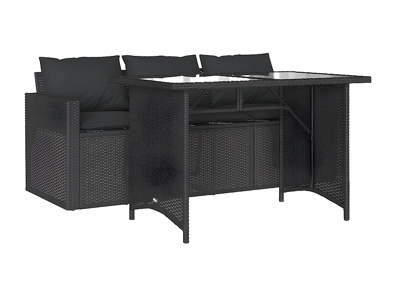 Ensemble à manger de jardin coussins 2pcs noir résine tressée