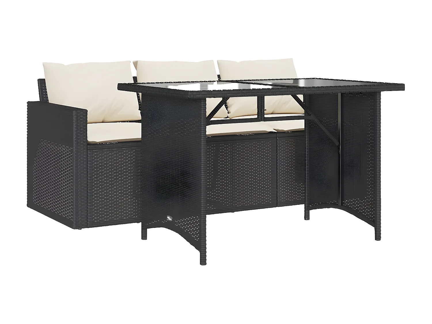 Ensemble à manger de jardin coussins 2pcs noir résine tressée