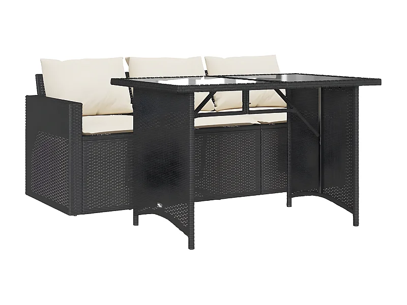 Ensemble à manger de jardin coussins 2pcs noir résine tressée