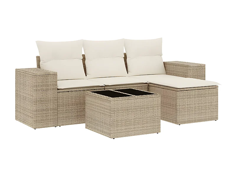 Salon de jardin avec coussins 5 pcs beige résine tressée