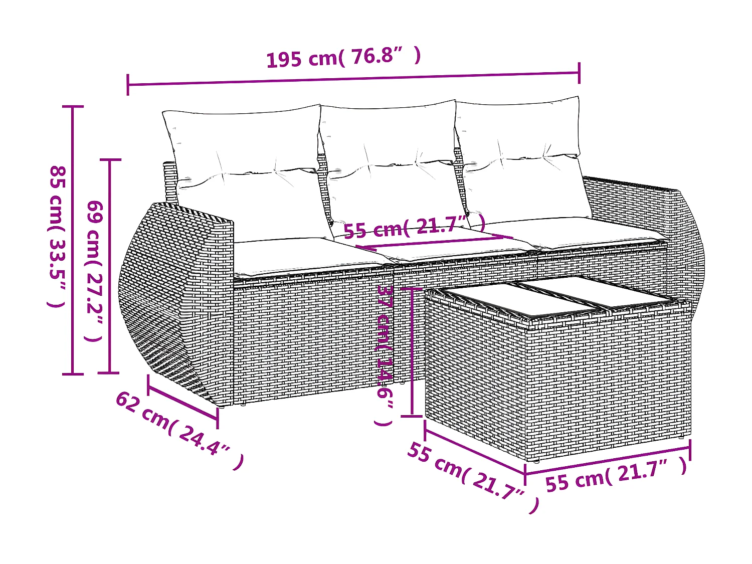 Salon de jardin avec coussins 4 pcs beige résine tressée