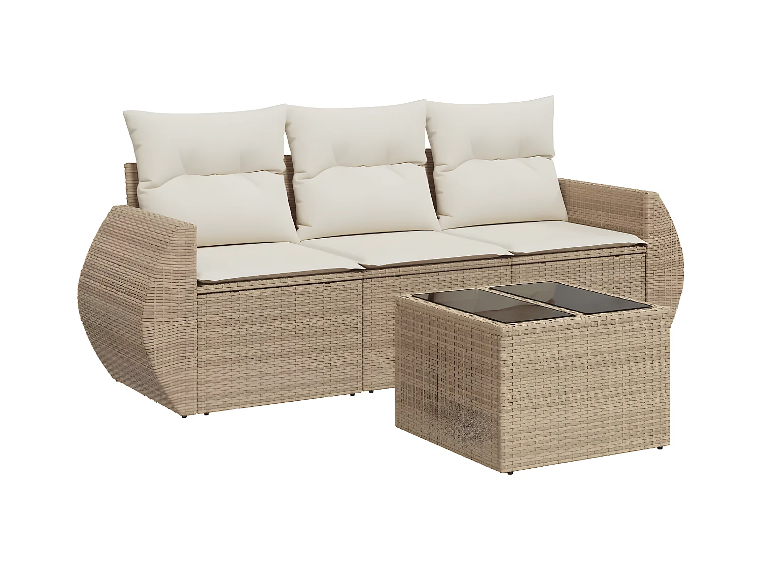 Salon de jardin avec coussins 4 pcs beige résine tressée