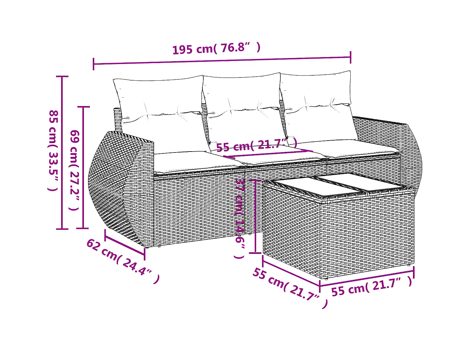 Salon de jardin avec coussins 4 pcs beige résine tressée