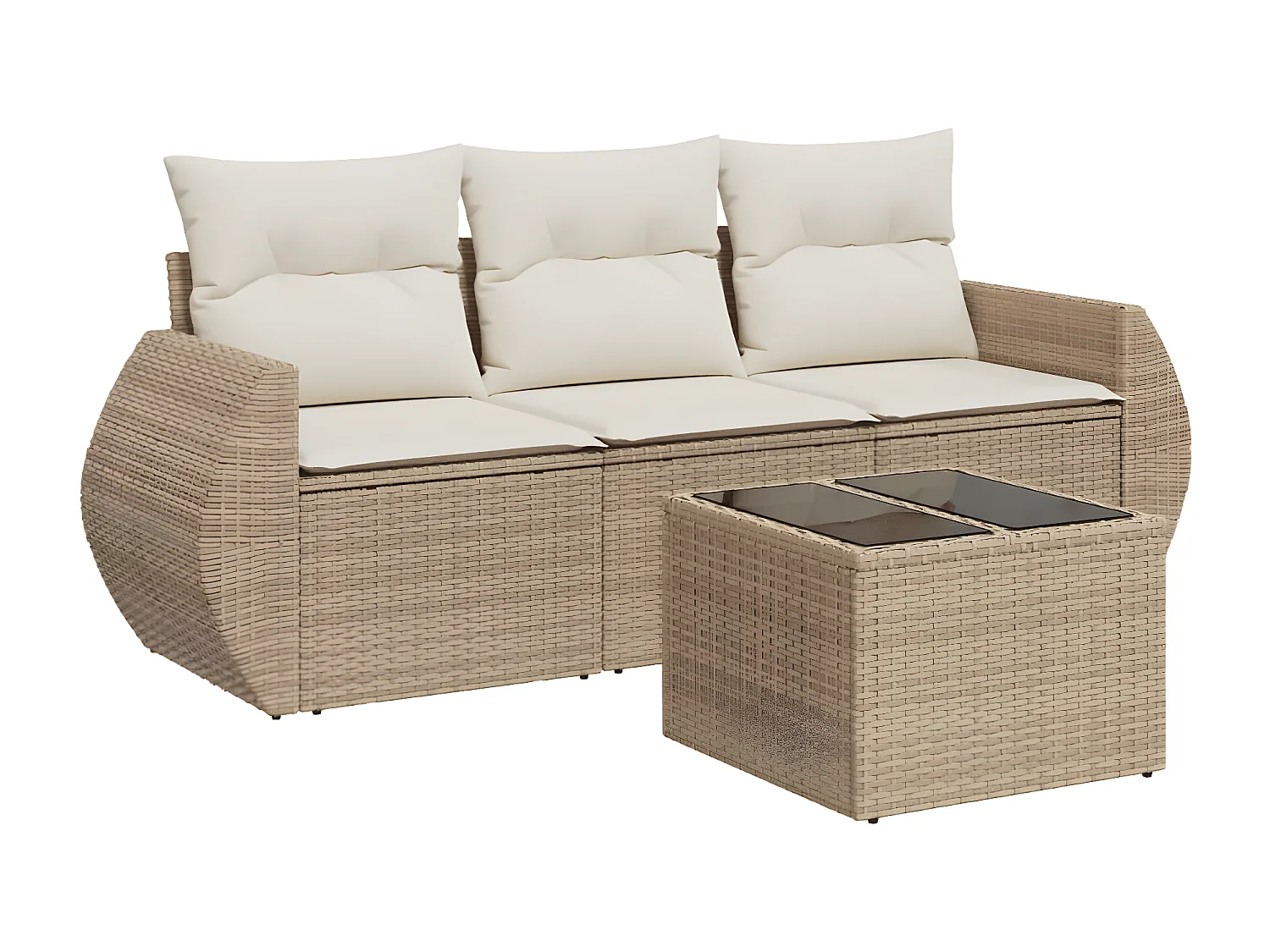 Salon de jardin avec coussins 4 pcs beige résine tressée