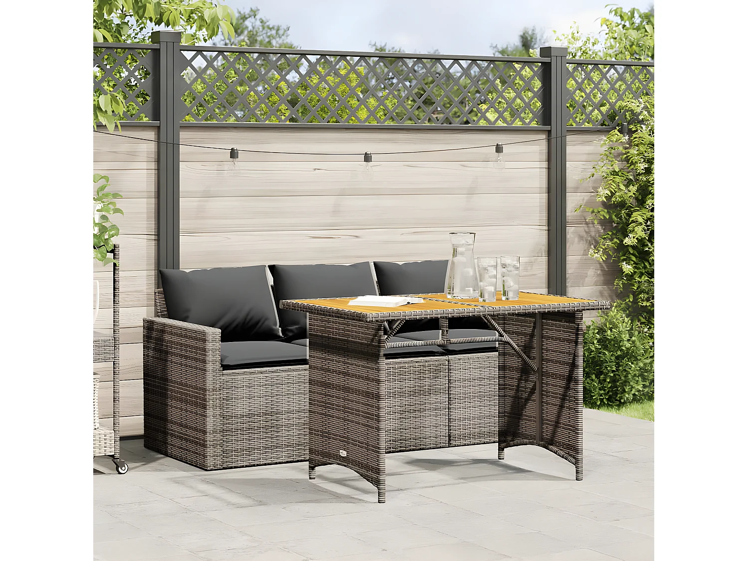 Ensemble à manger de jardin et coussins 2 pcs gris rotin