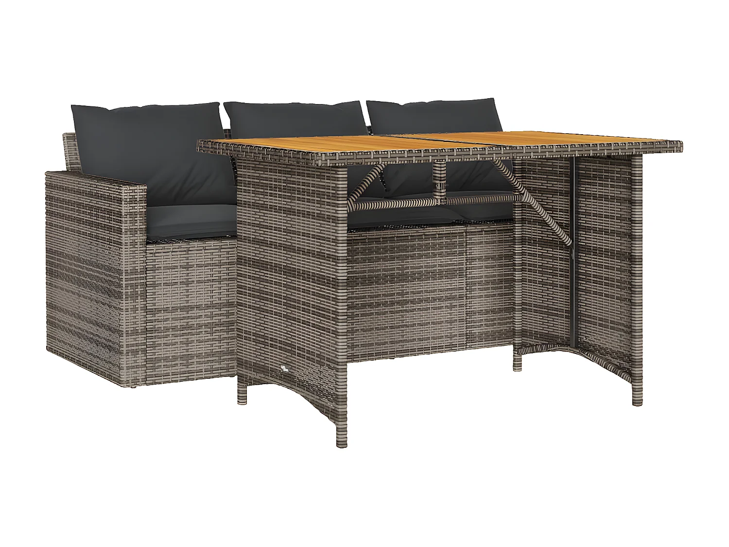 Ensemble à manger de jardin et coussins 2 pcs gris rotin