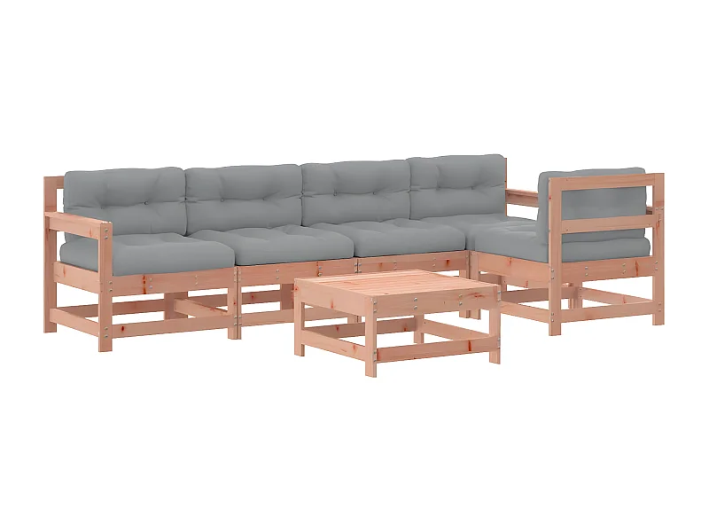 Salon de jardin 6 pcs avec coussins bois massif Douglas