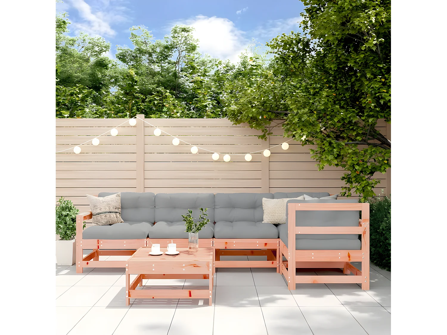 Salon de jardin 6 pcs avec coussins bois massif Douglas