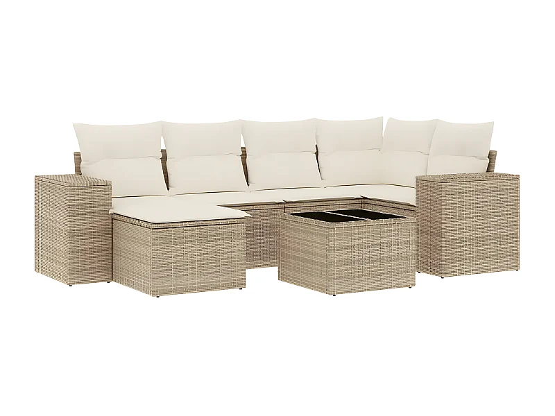Salon de jardin avec coussins 7 pcs beige résine tressée