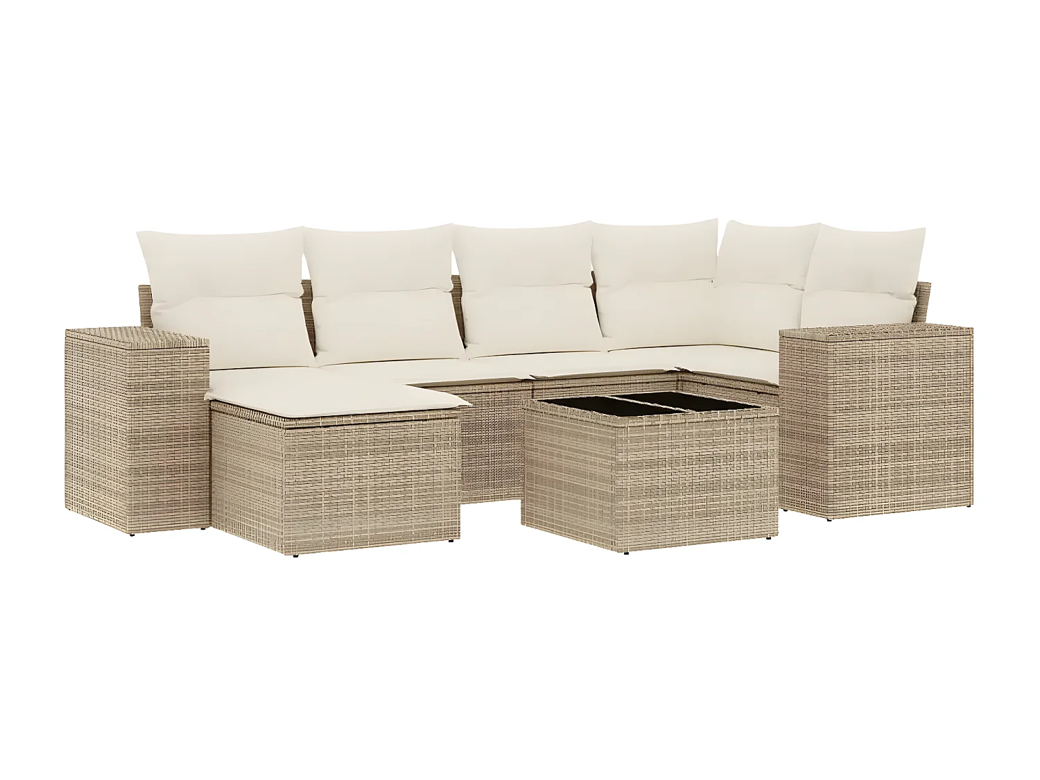 Salon de jardin avec coussins 7 pcs beige résine tressée