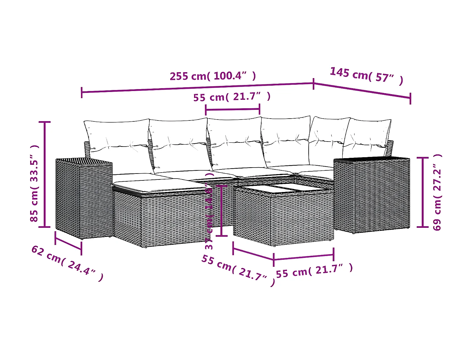 Salon de jardin avec coussins 7 pcs beige résine tressée
